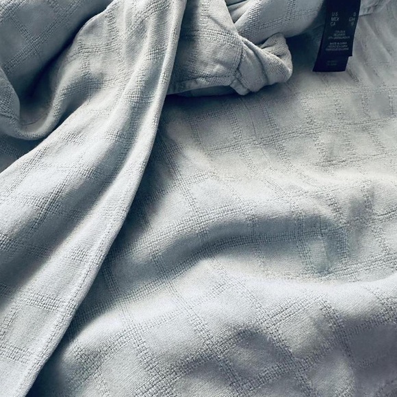 Men Small Claiborne Long Sleeve polo Silk Linen Blend Powder Blue - Picture 3 of 6